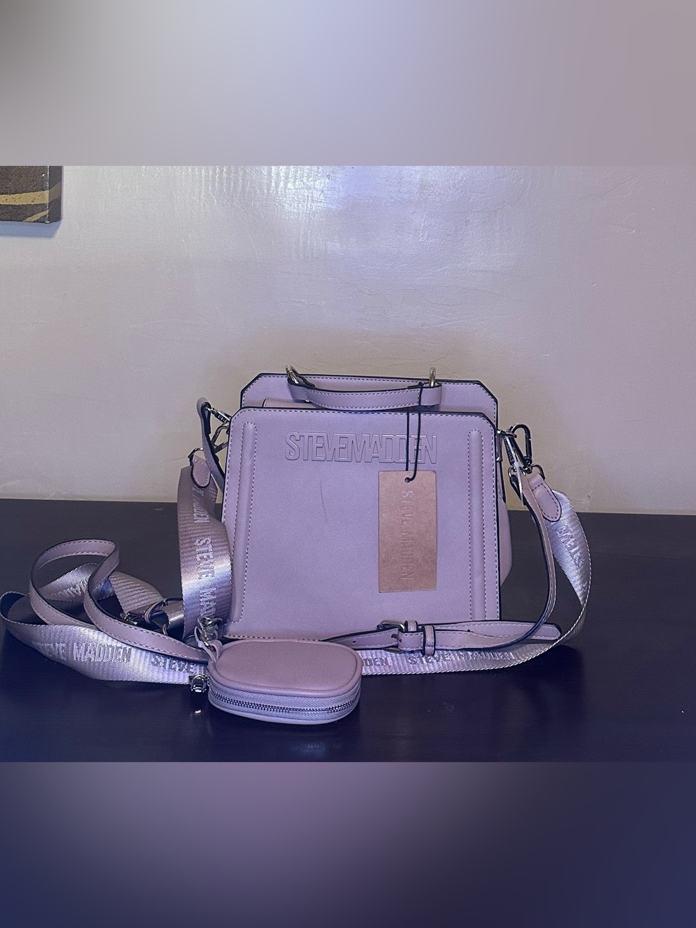 Steve Madden Beige Satchel with Detachable Branded Strap